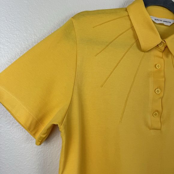 Vintage David Smith Sunshine Yellow Sun Ray Stitching Polo Top Medium - Picture 3 of 16